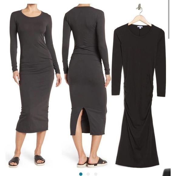 James Perse Dresses & Skirts - JAMES PERSE Long Sleeve Ruched Midi Dress Women's Sleeve Dress Size 1